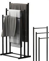 Handdoekrek Badkamer – Vrijstaand – 3 Armen – Antislip & Krasvrij – Metaal – Zwart