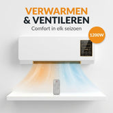 2-in-1 Ventilator en Verwarming 1200W – Wandgemonteerde Ventilatorkachel met Timer, Thermostaat en Afstandsbediening – Energiezuinig model