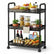 Keukentrolley op Wieltjes – 3 Laags – Metaal – Zwart – Kitchen Organizer – Met Haken – Verrijdbaar & Stevig